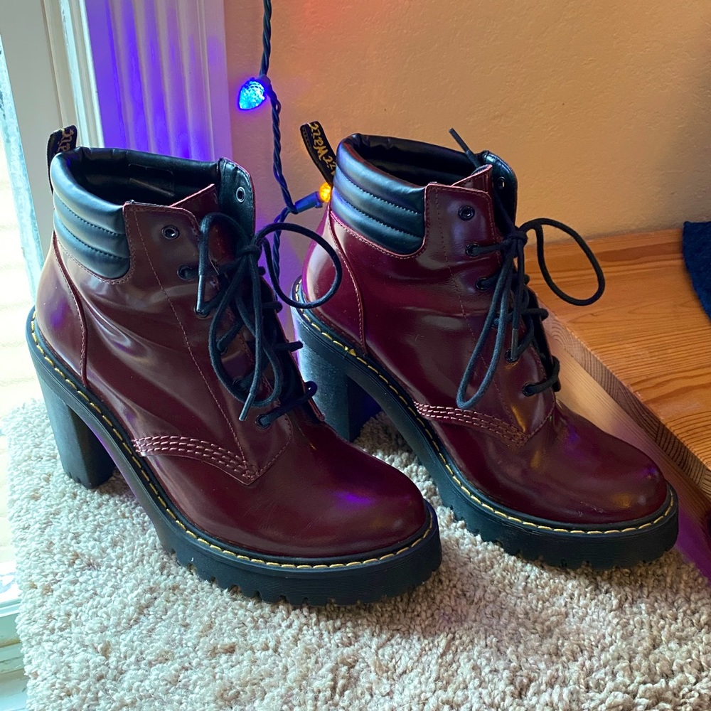 Dr. Marten’s Patent Leather, Deep Red Platform Boots